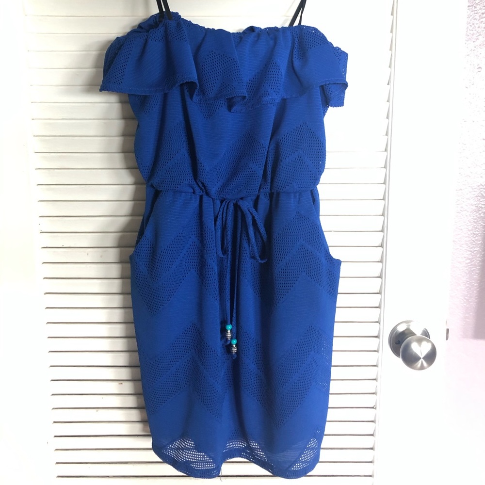 City Studio | Blue Mesh & Lined Tube Dress